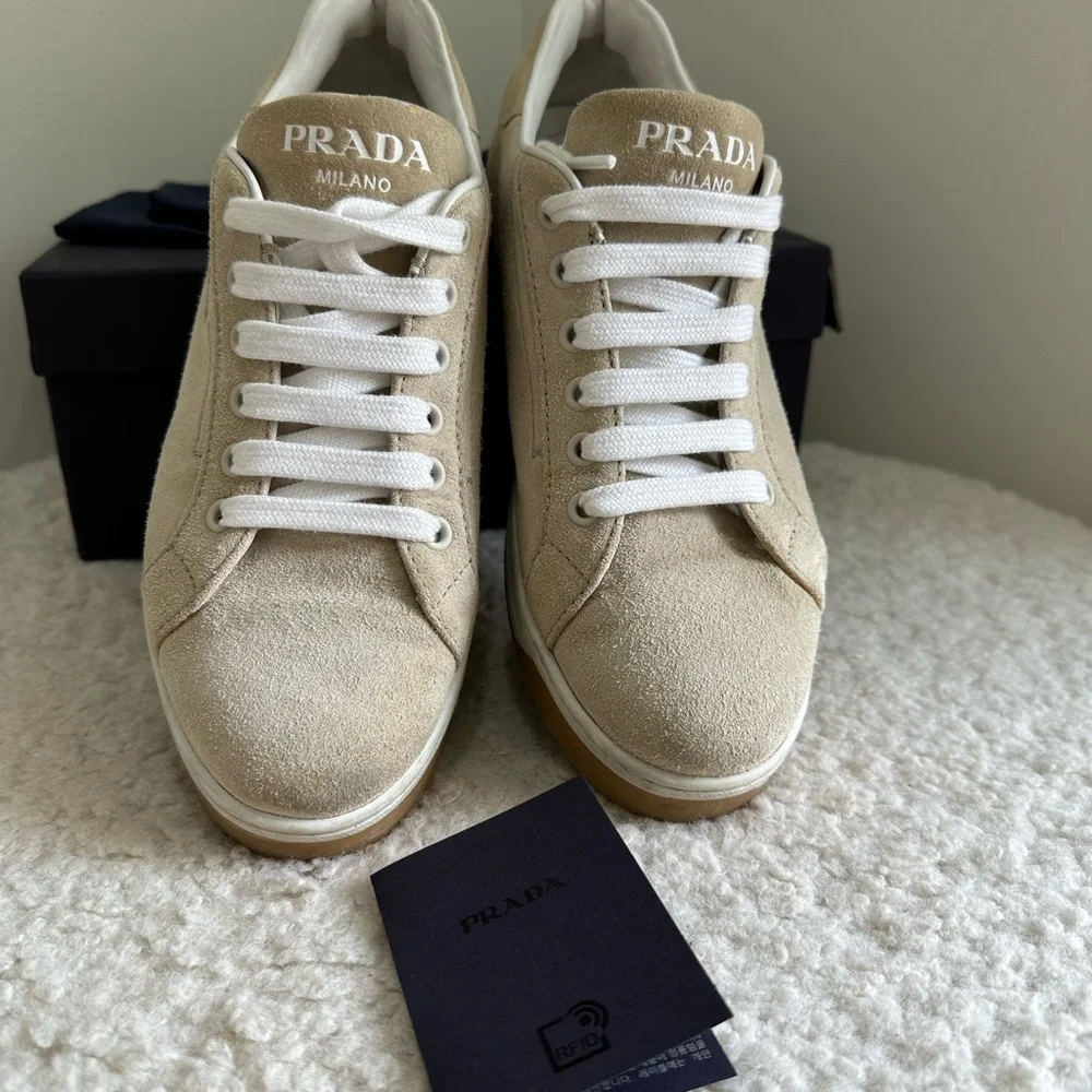 Prada  Beige Suede Sneakers. Size 38 - Picture 4 of 9